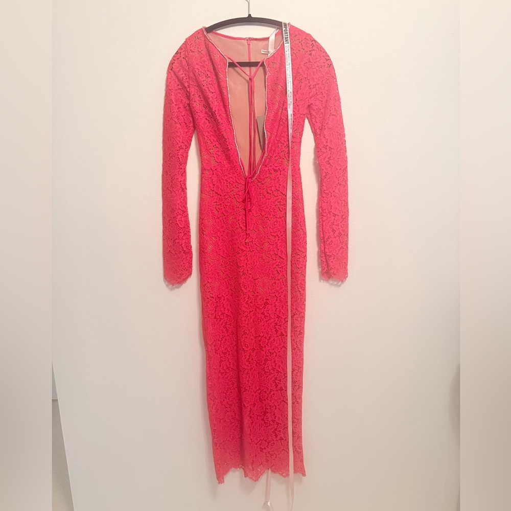 NEW House of CB Lisandra Lace Maxi Dress Red Crystal Trim Cutout Long Sleeve XS - Picture 11 of 15
